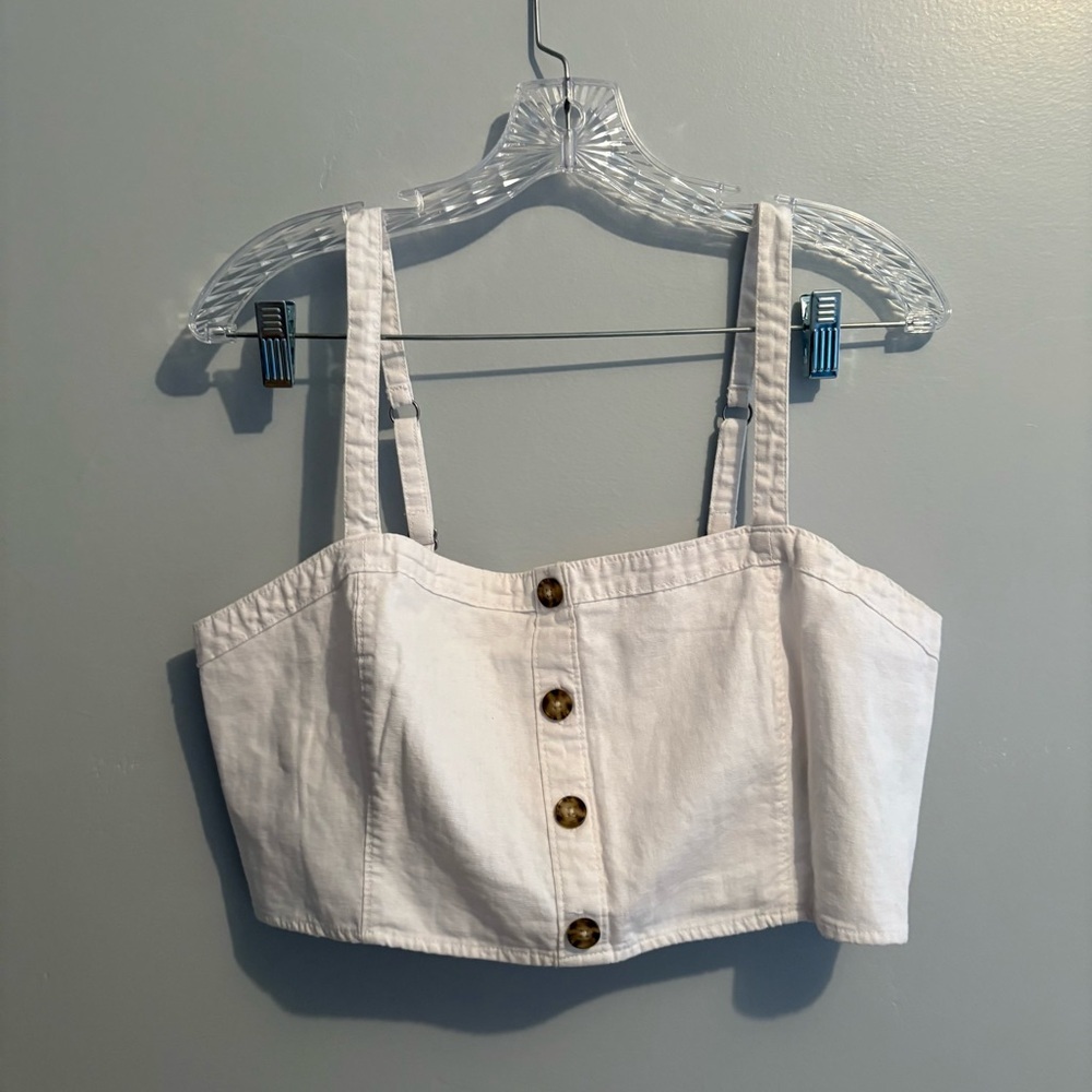 Abercrombie & Fitch Cropped Smocked Button White Cami Adjustable XL Coconut Girl